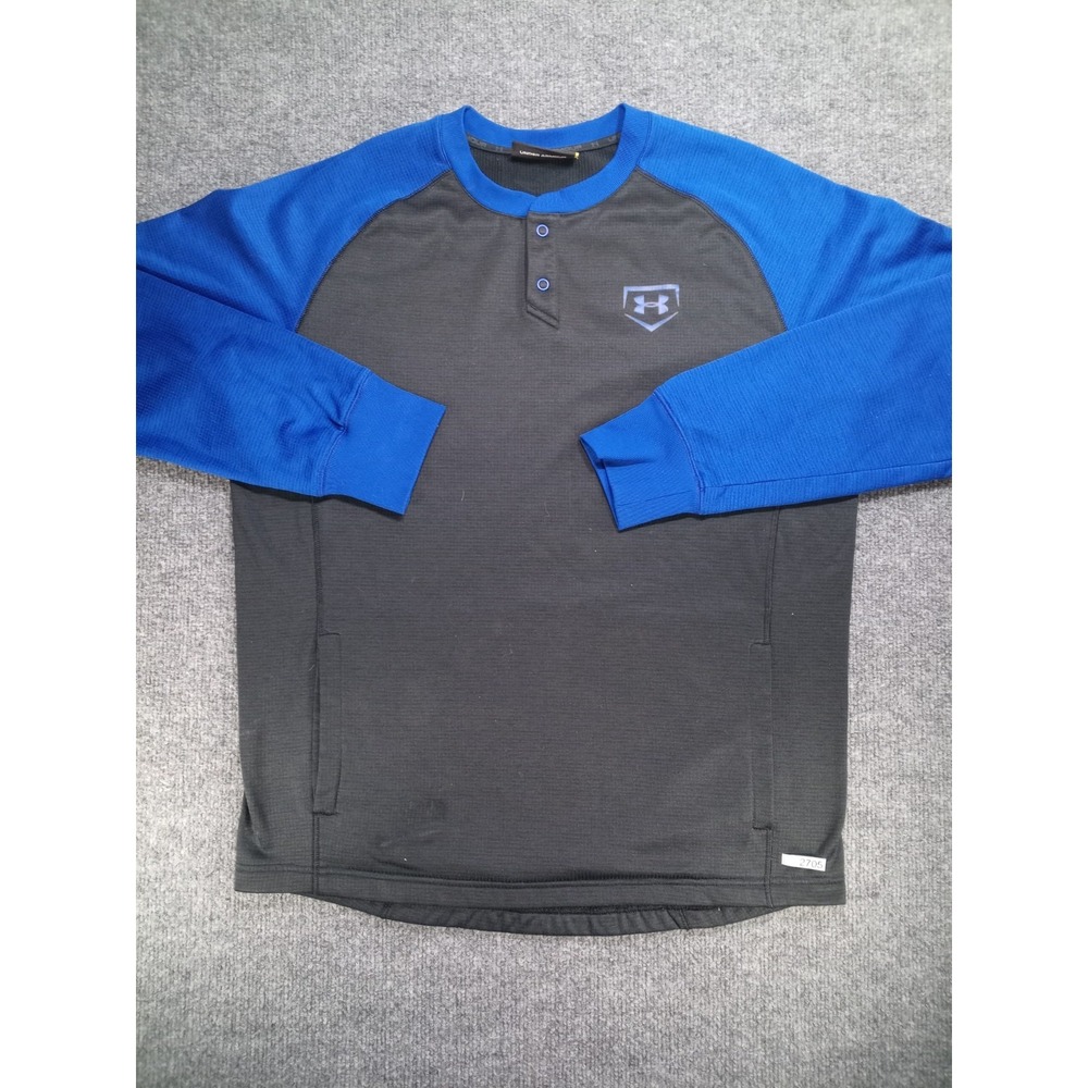 Under Armour Men's Medium Baseball Pullover Black Blue Long Sleeve Henley